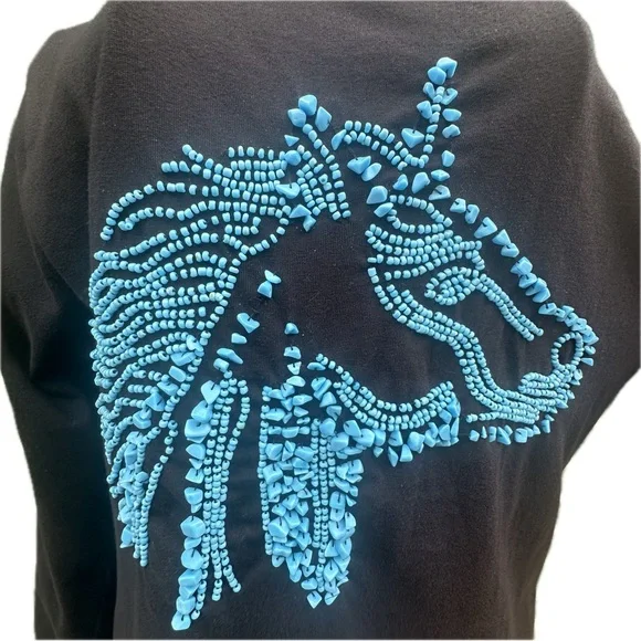Don’t Mess With Texas Beaded Horse Top 3/4 Sleeve Westernwear Boutique Sz L - Picture 6 of 9